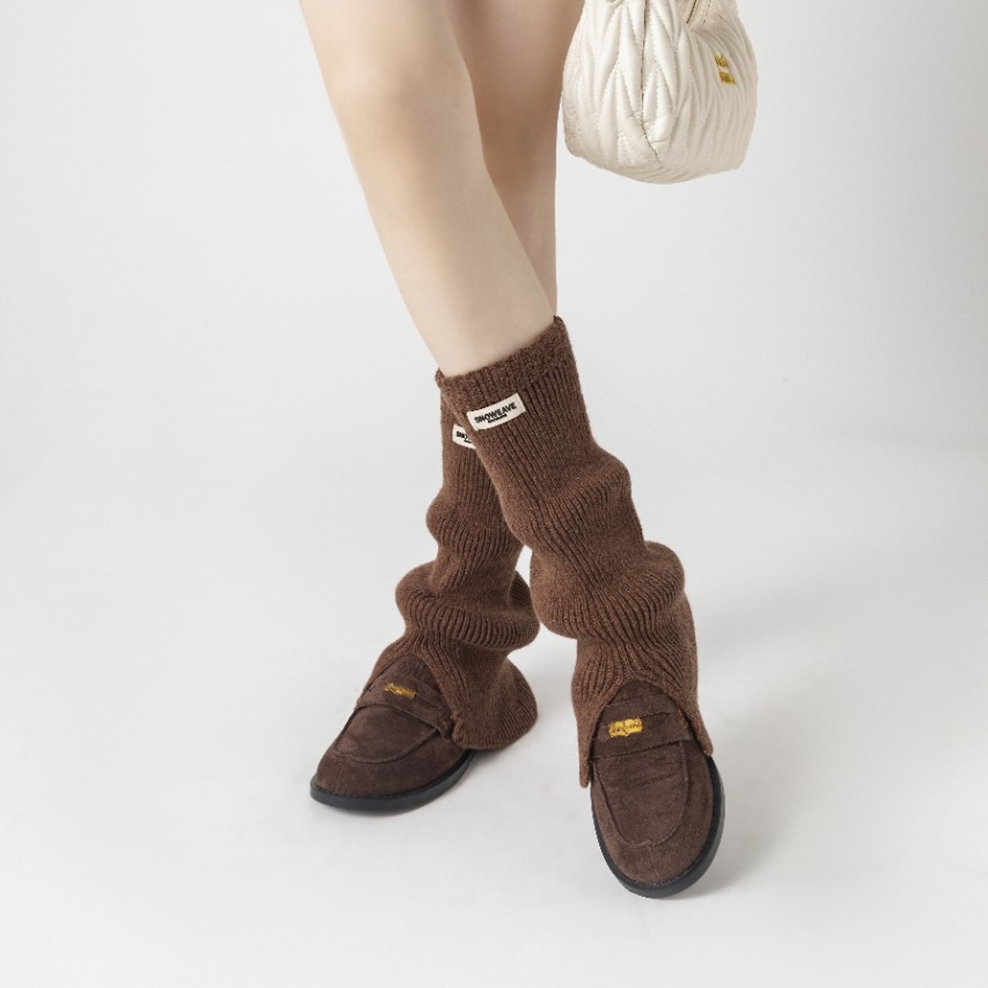 Split-Hem Knitted Leg Warmers with Label | W-071