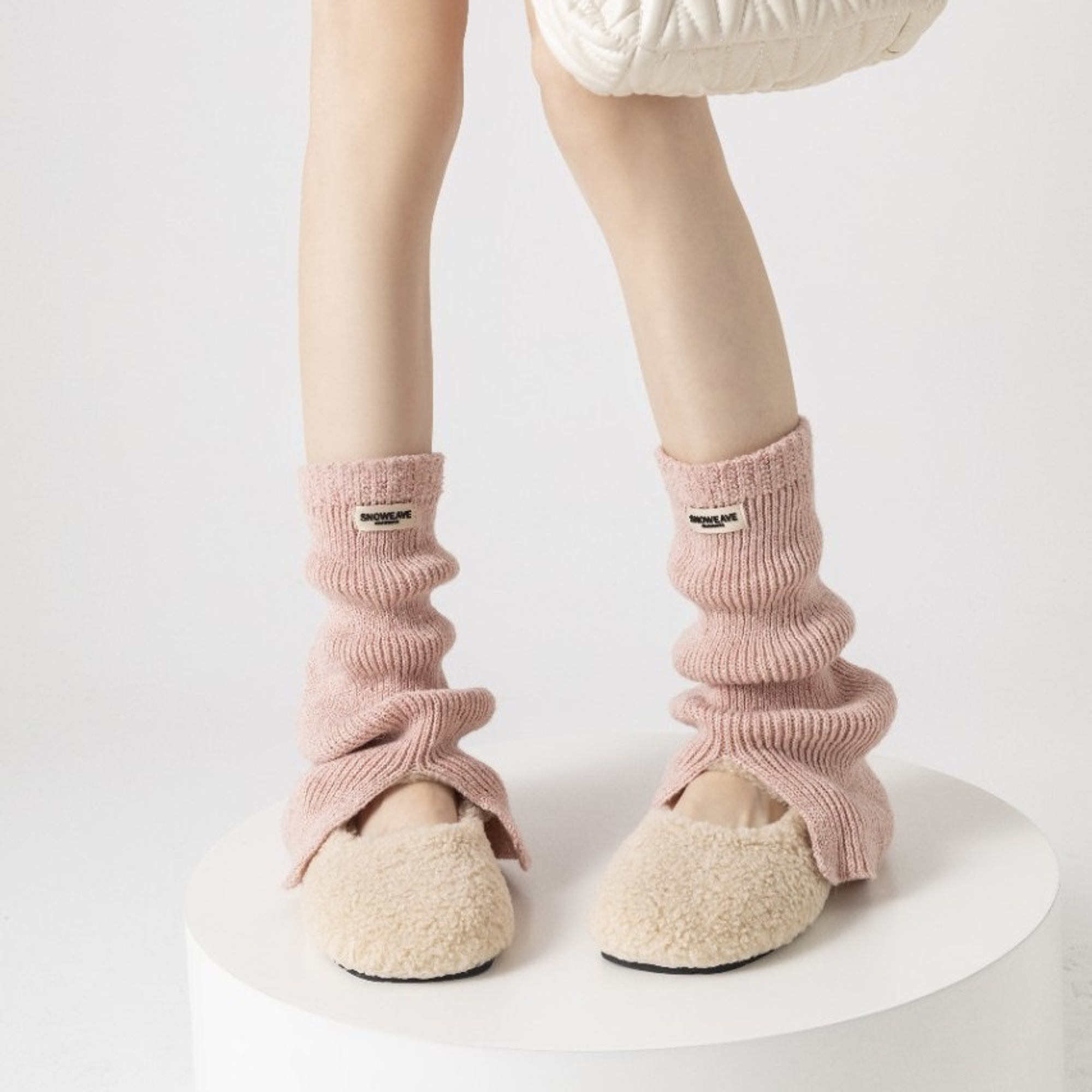 Split-Hem Knitted Leg Warmers with Label | W-071