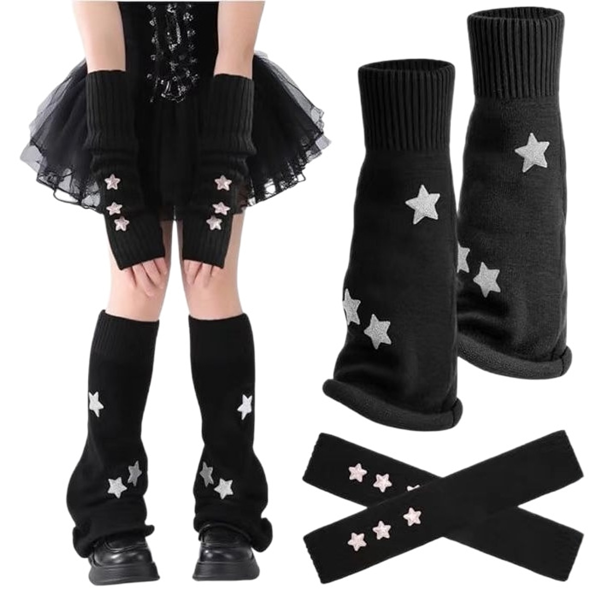 Star Motif Knitted Leg and Arm Warmer Set | QF-010