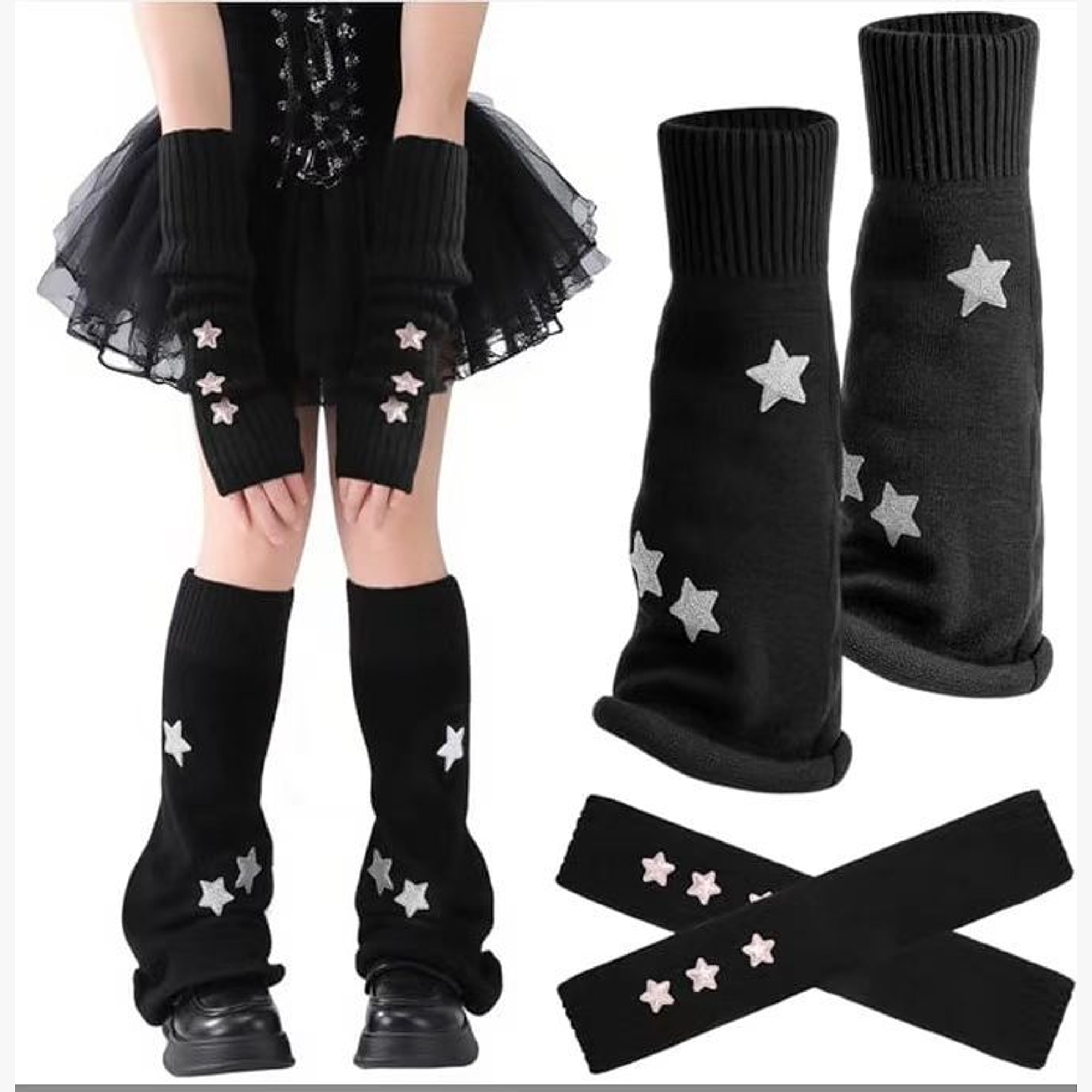 Star Motif Knitted Leg and Arm Warmer Set | QF-010