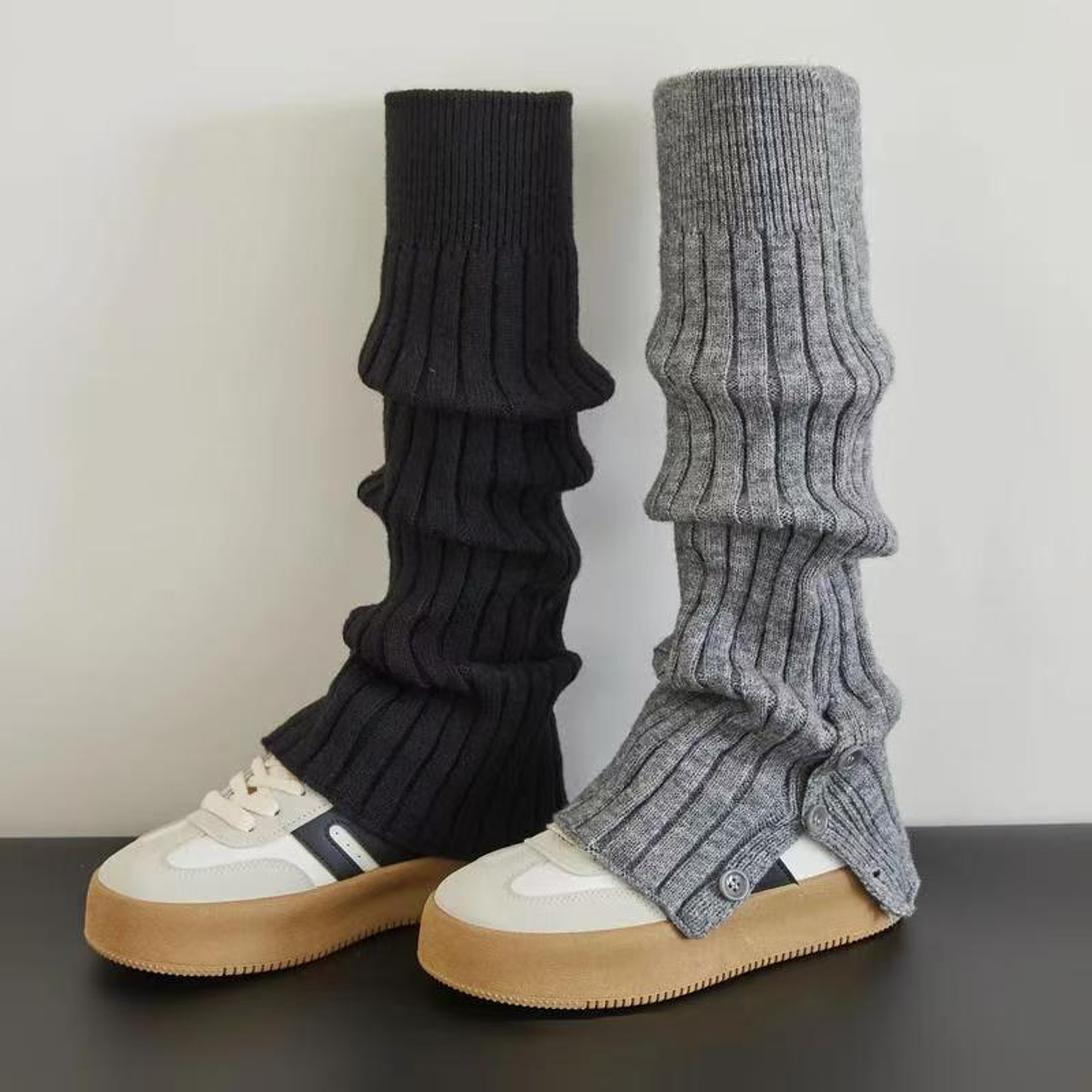 Split-Hem Ribbed Long Leg Warmers | QF-039