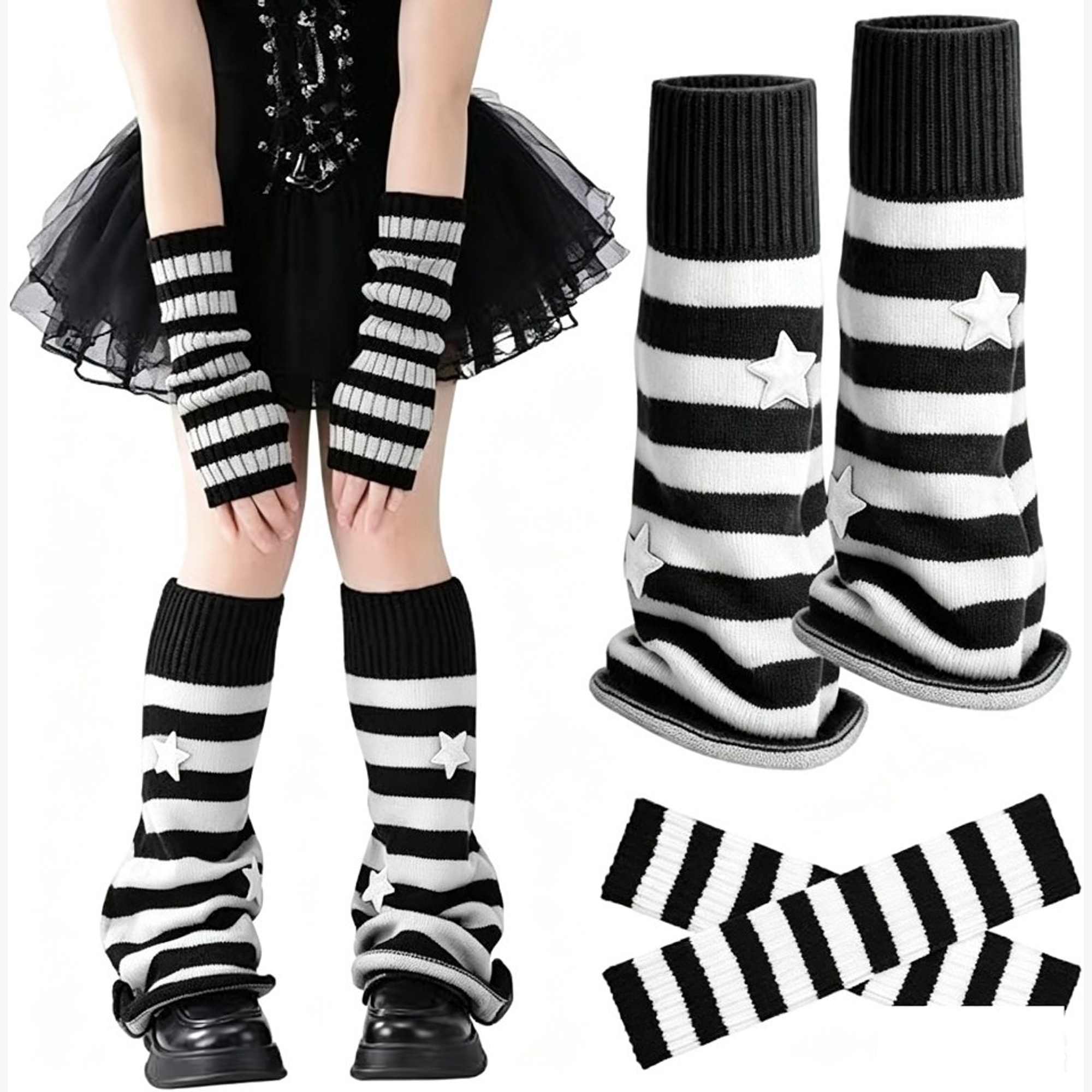 Star Stripe Leg and Arm Warmer Set | QF-001