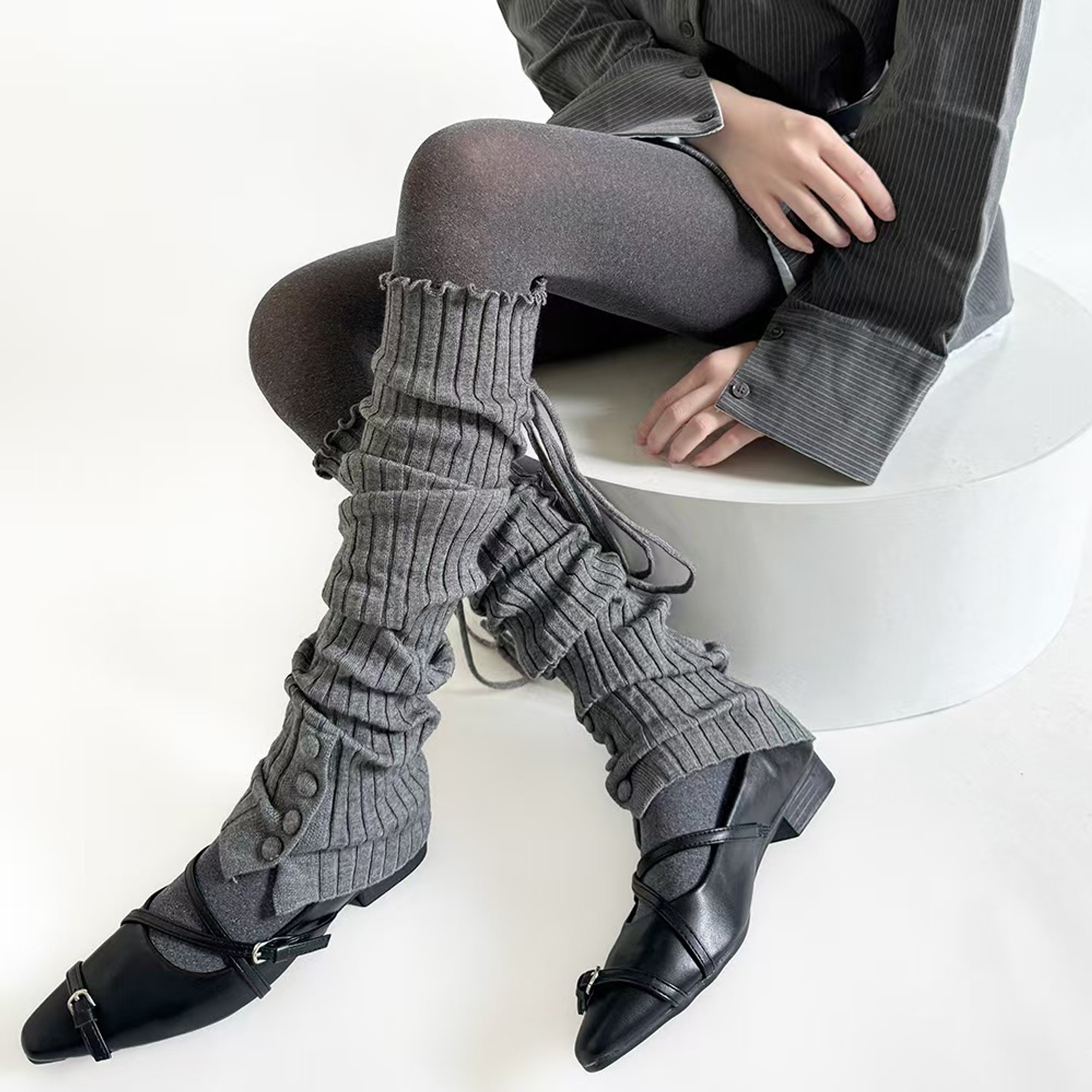 Ribbed Tie-Detail Knitted Leg Warmers | QF-002