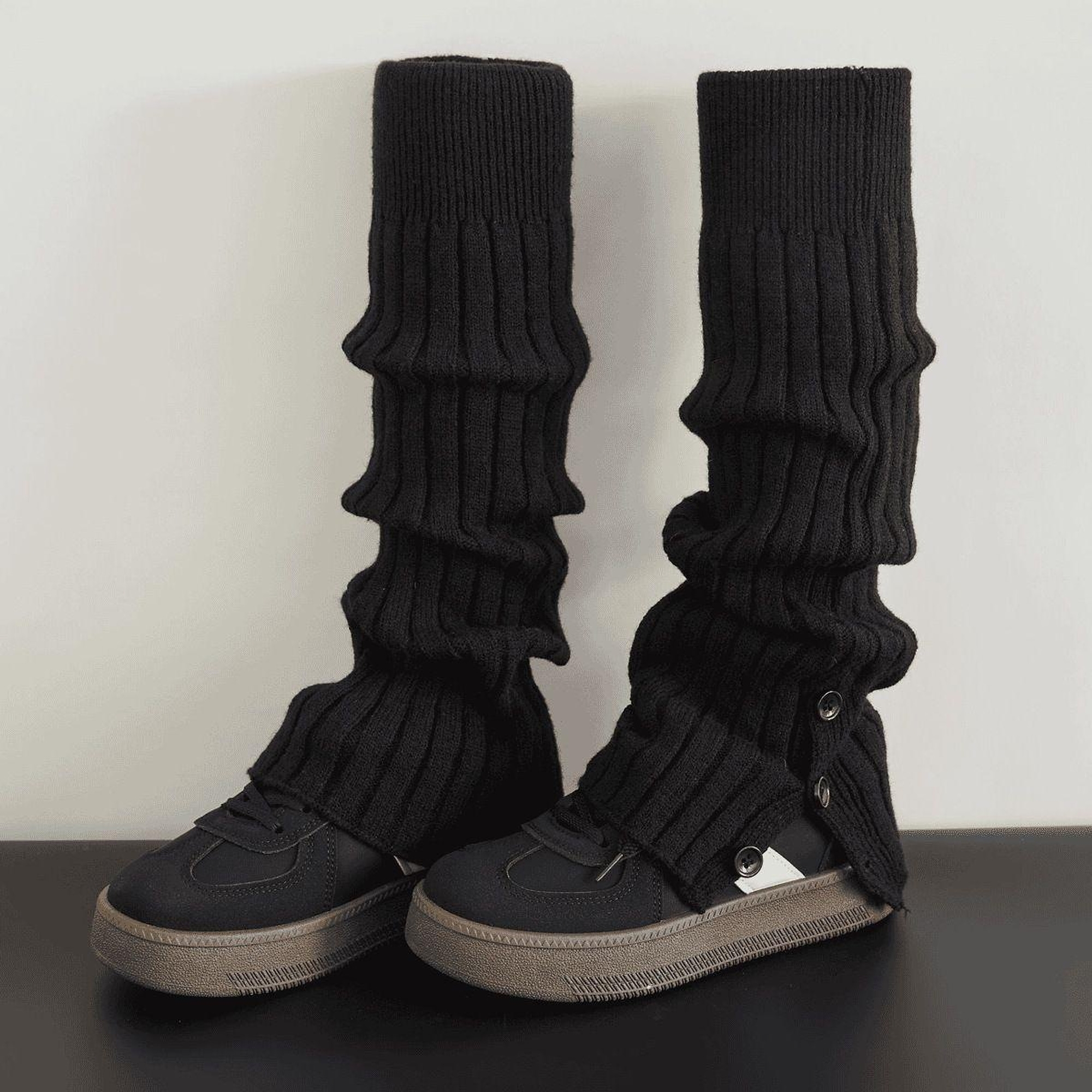 Split-Hem Ribbed Long Leg Warmers | QF-039