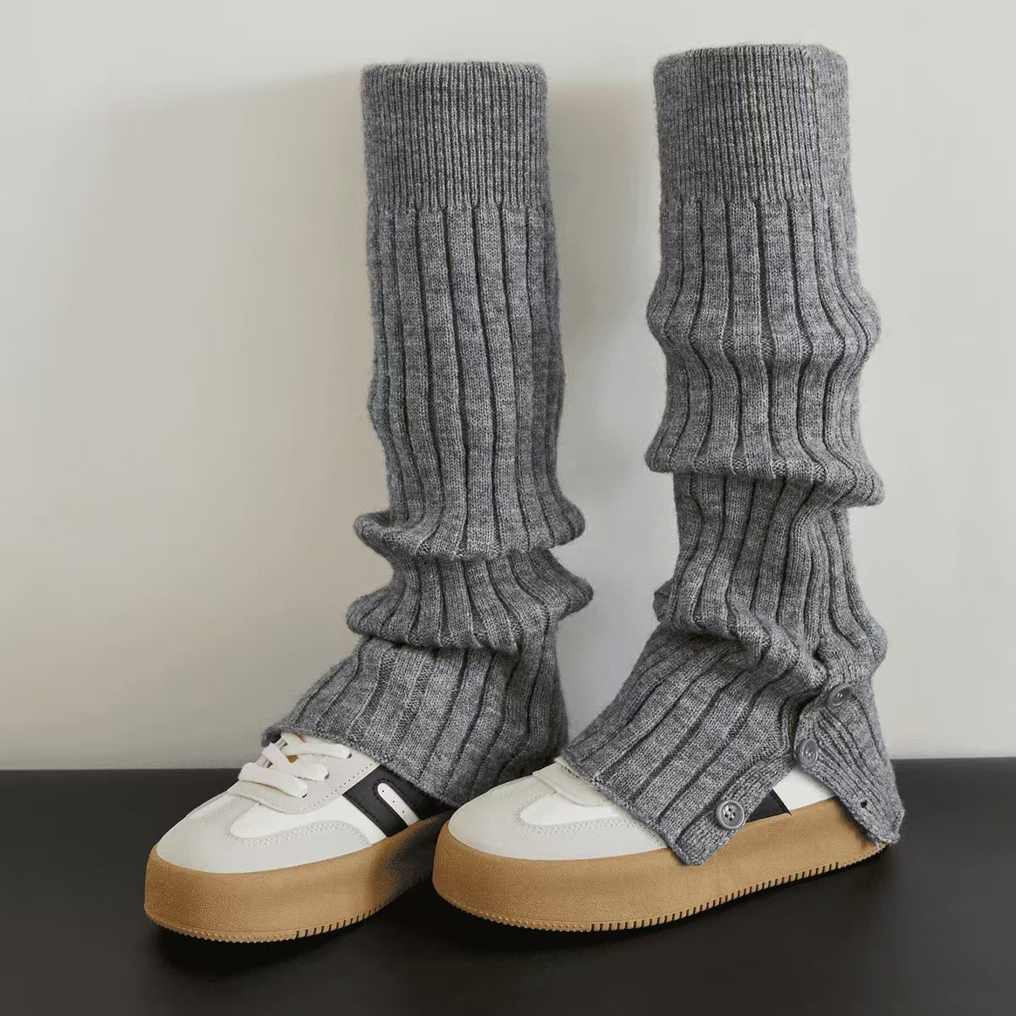 Split-Hem Ribbed Long Leg Warmers | QF-039