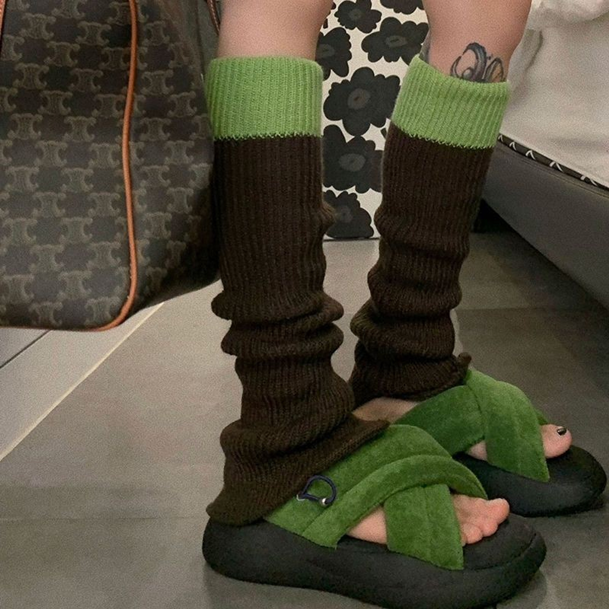 Contrast-Cuff Ribbed Winter Leg Warmers | QF-112