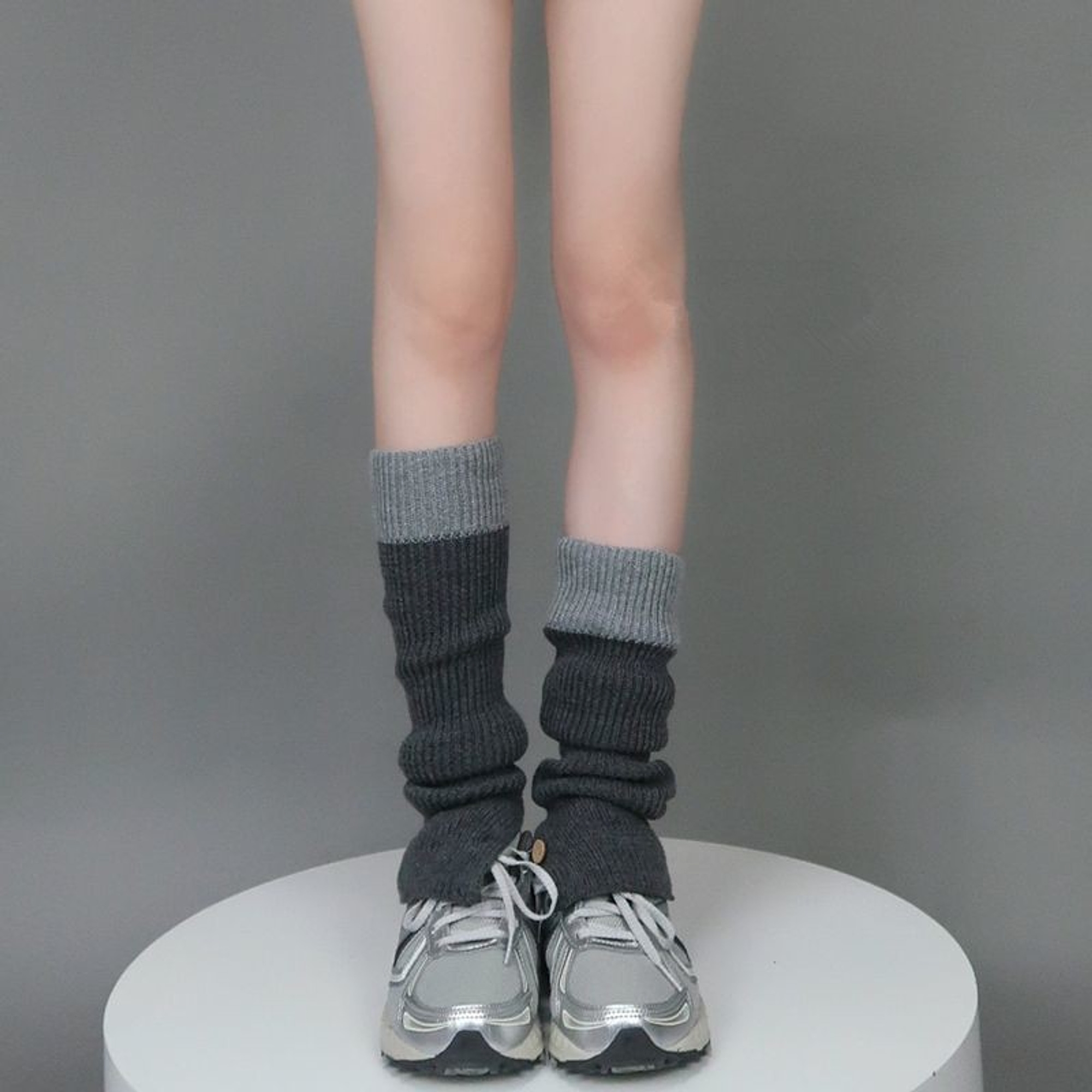 Contrast-Cuff Ribbed Winter Leg Warmers | QF-112