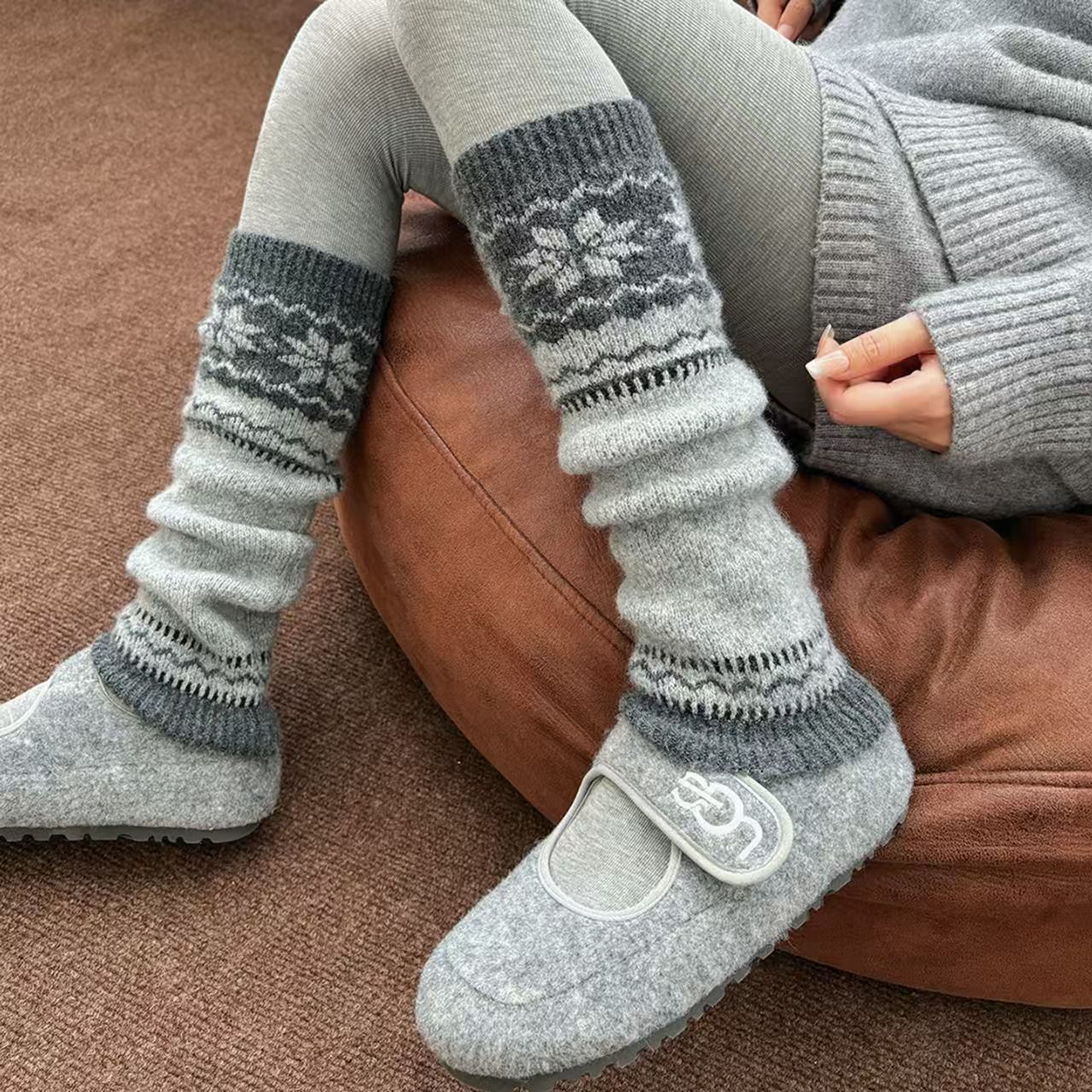 Fair Isle Snowflake Knitted Leg Warmers | QF-073