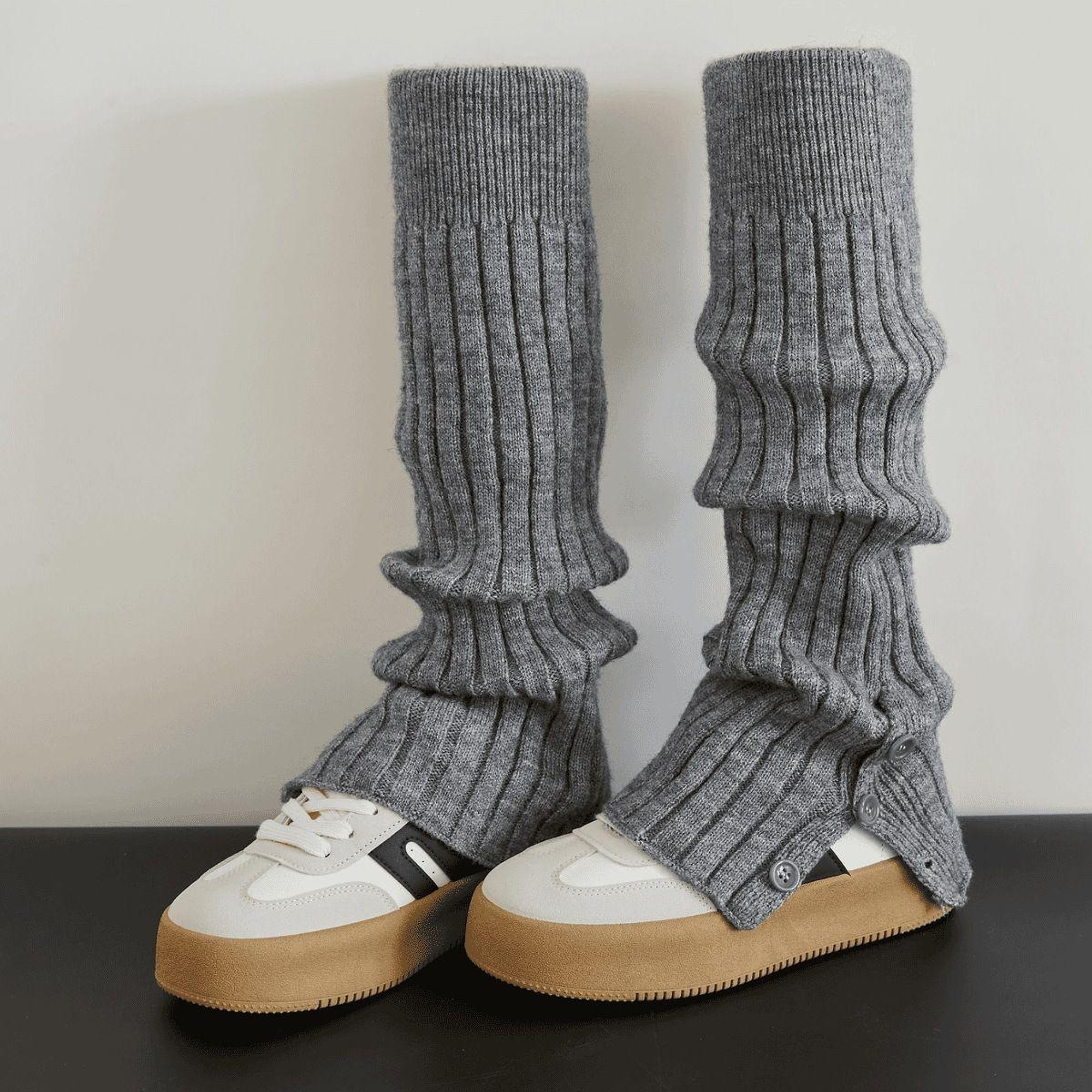 Split-Hem Ribbed Long Leg Warmers | QF-039