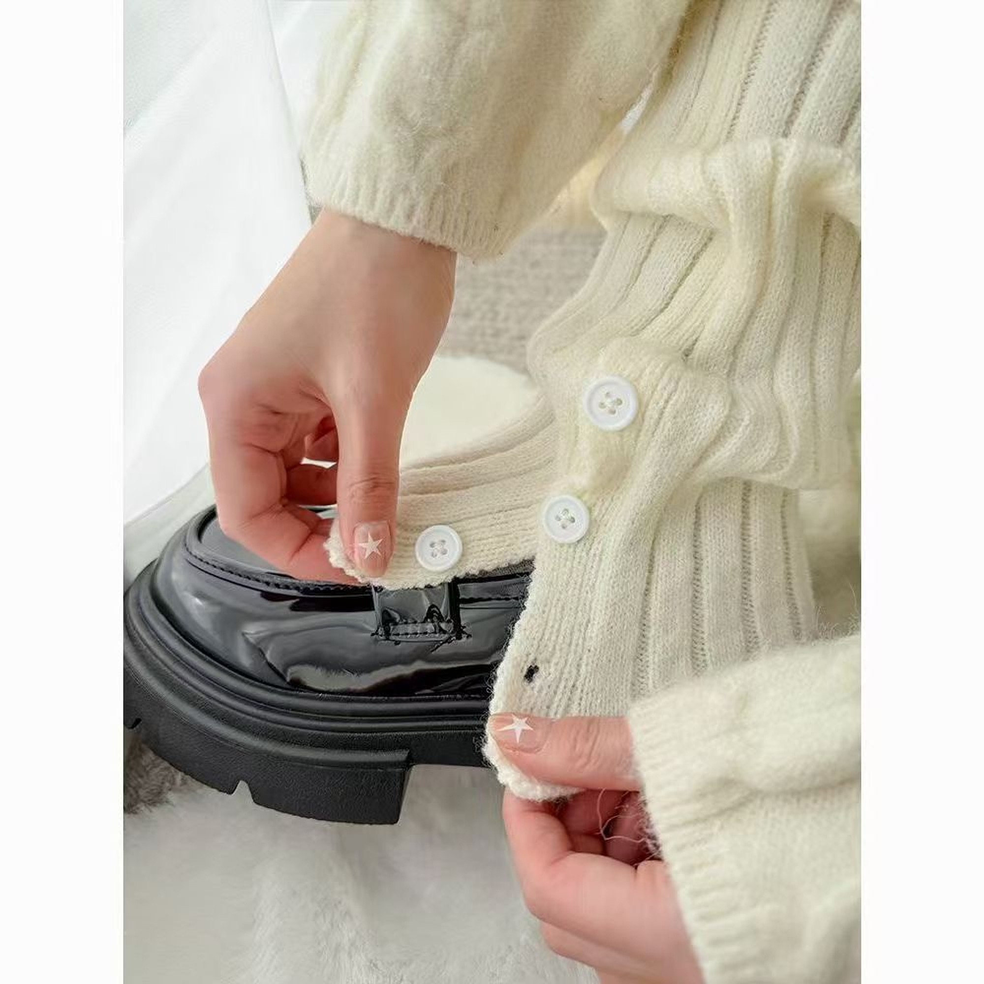 Button-Detail Ribbed Long Leg Warmers | QF-078