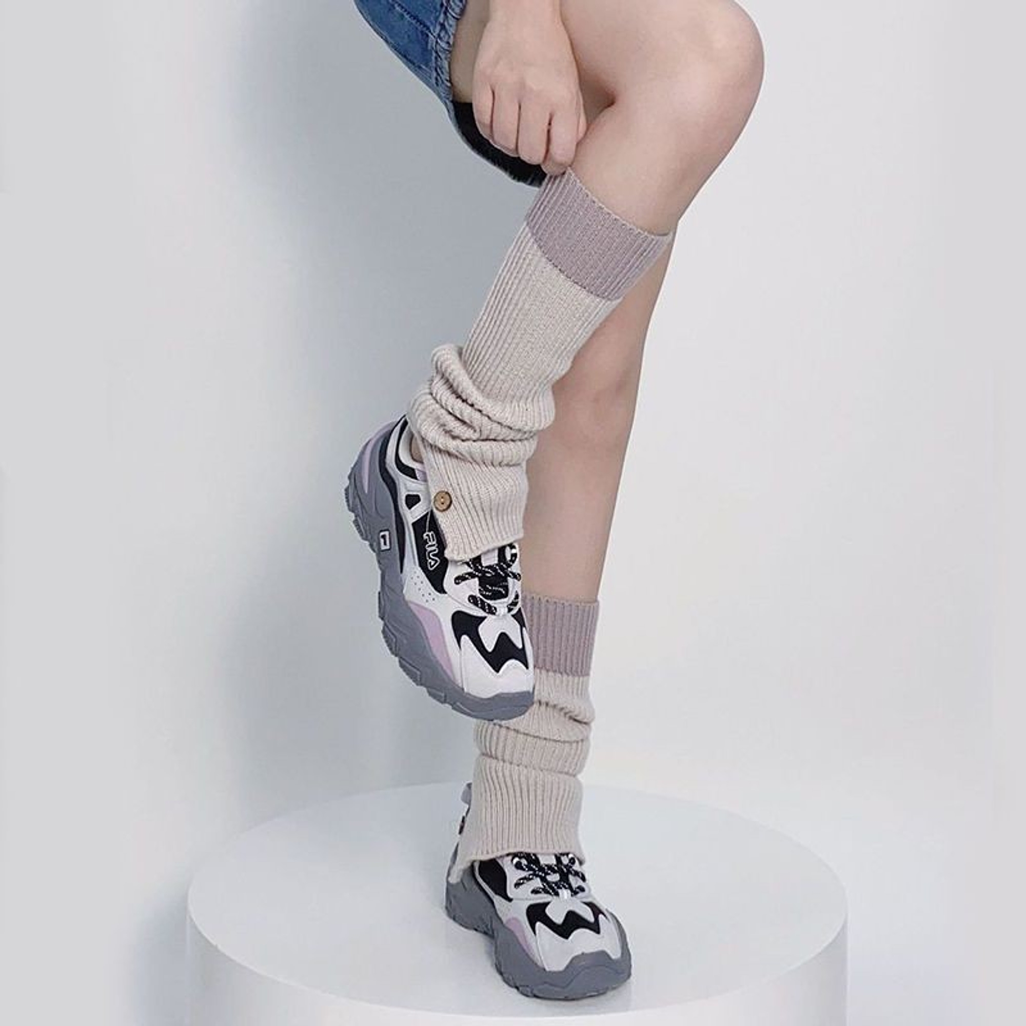 Contrast-Cuff Ribbed Winter Leg Warmers | QF-112