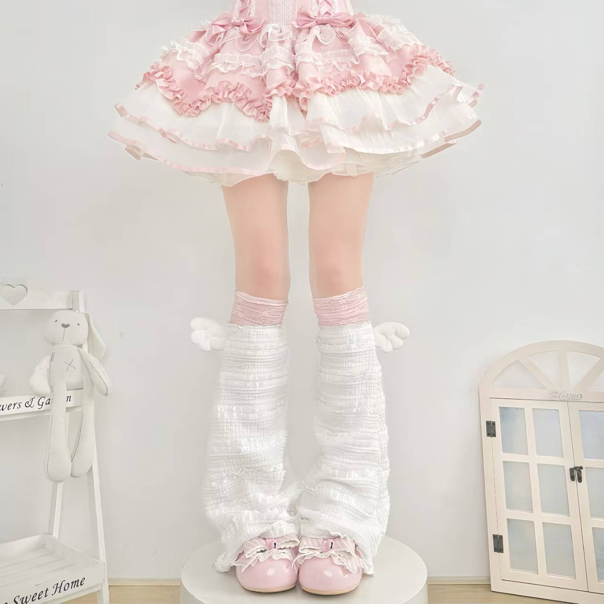Wing-Detail Lace Layering Leg Warmers | QF-009
