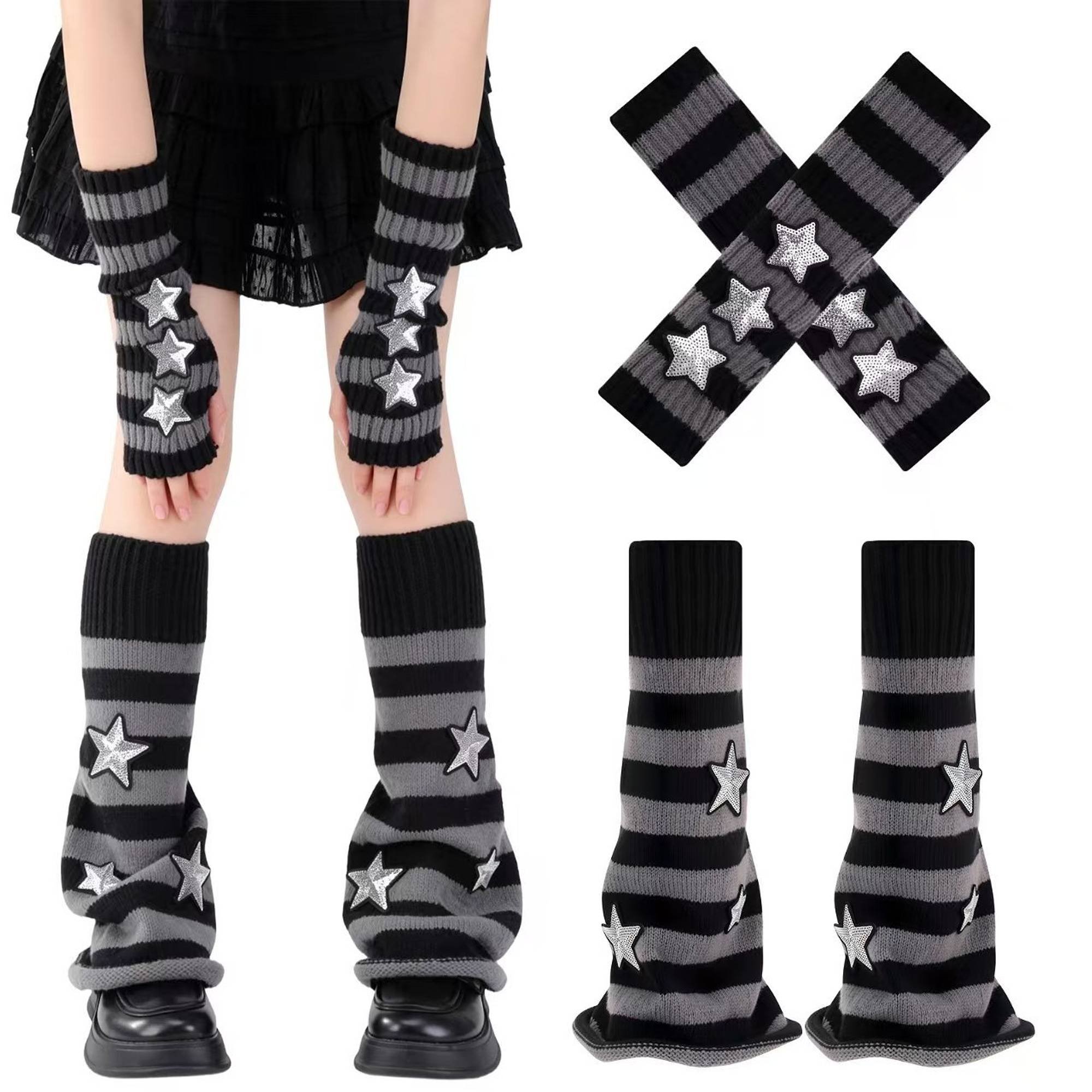 Star Motif Knitted Leg and Arm Warmer Set | QF-010